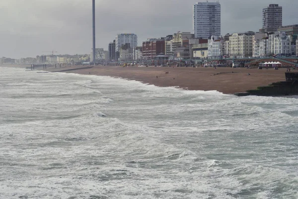 Gale Force Winds Hit South Sussex Coasts Creating Dangerous Waves — Stock Photo, Image