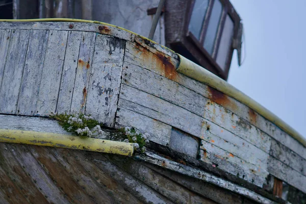 Туманный Туманный День Стад Гастингс Местных Рыбацких Лодках Перенесен Черепичный — стоковое фото