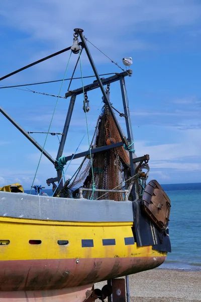 Barcos Pesca Coloridos Foram Transportados Para Praia Telha Stade Hastings — Fotografia de Stock