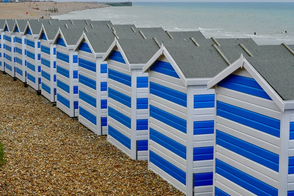 Cabanas Praia Hastings Beach Cabanas Praia Azuis Brancas Coloridas São — Fotografia de Stock