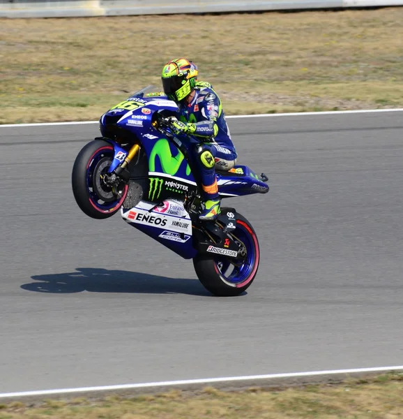 Wheelie por Valentino Rossi Movistar Yamaha MotoGP — Fotografia de Stock