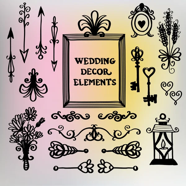 Düğün dekoratif öğeler kümesi — Stok Vektör