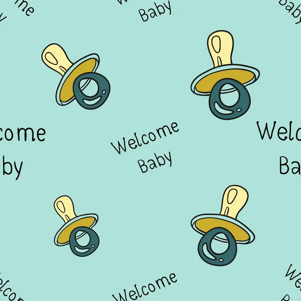 Welcome baby inscription with cartoon  pacifiers — Stock Vector