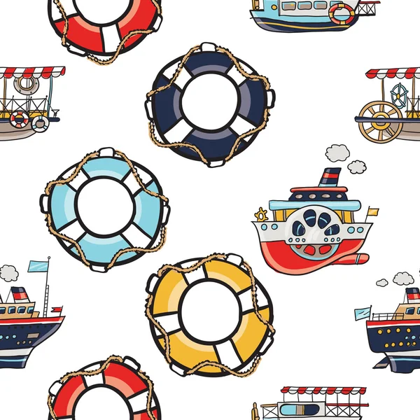 Marine pattern with boats — Stock Vector