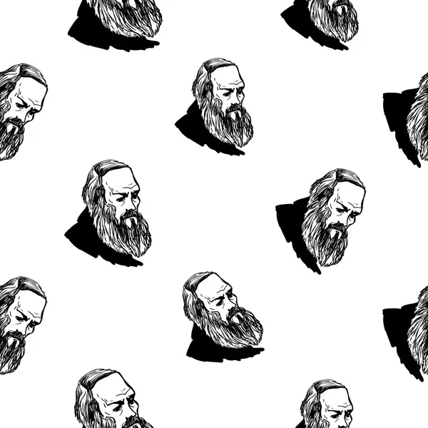 Зарисованный Фёдор Достоевский бесшовный узор — стоковый вектор