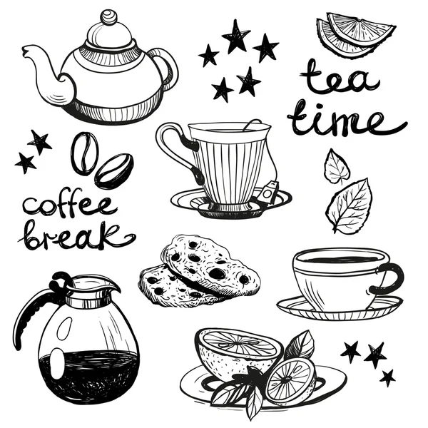 Set von niedlichen handgezeichneten Kaffee — Stockvektor