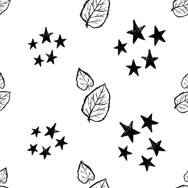 Ручной рисунок листьев и звезды — стоковый вектор