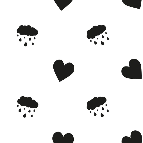 Nubes lluviosas con corazones — Vector de stock