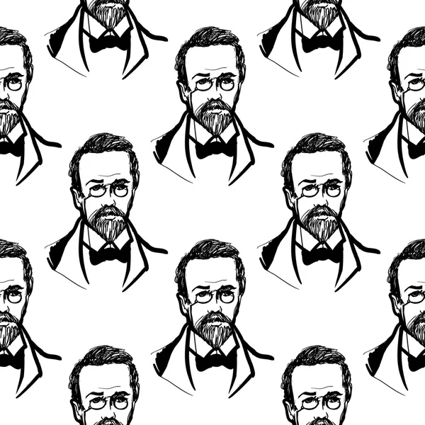 Sketched anton chekhov seamless pattern — Stock Vector