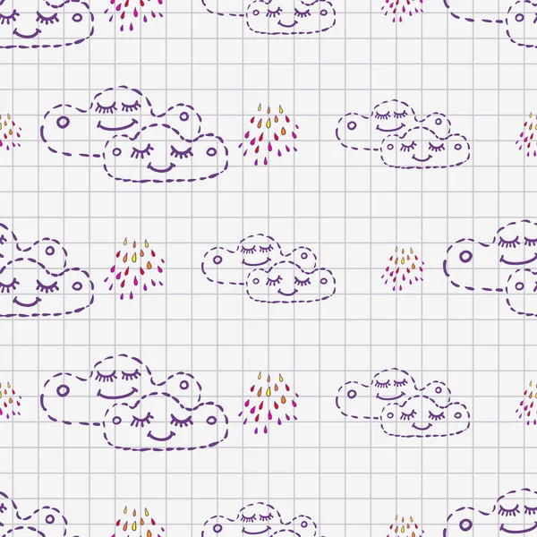 Lindo dibujos animados nubes lluviosas — Vector de stock