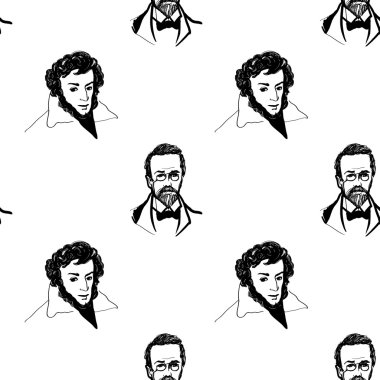 pushkin and chekhov sketched pattern clipart