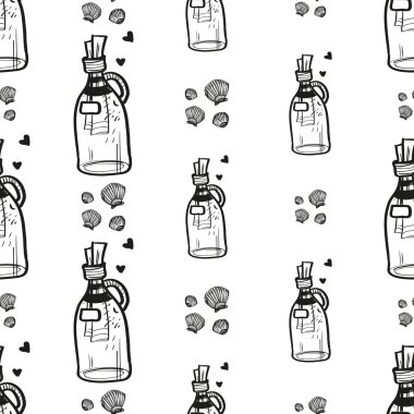 deniz kabuklarını ve şişeler harflerle 