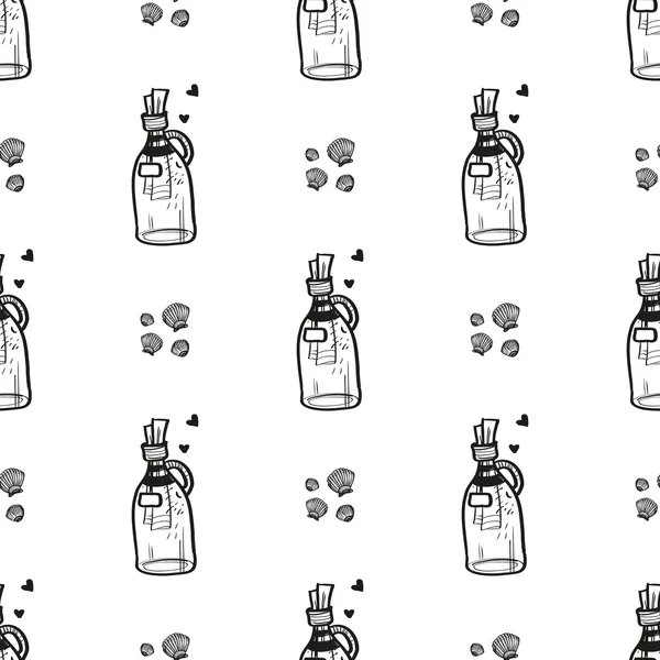 Ракушки и бутылки с письмами — стоковый вектор