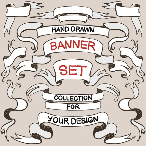 Banners vintage em branco desenhados à mão — Vetor de Stock