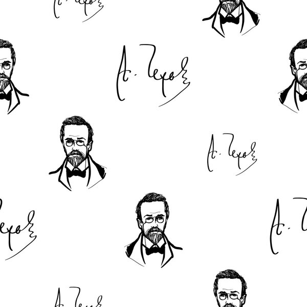 sketched anton chekhov seamless pattern