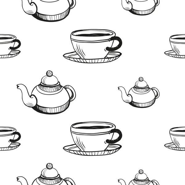 Tassen und Teekannen — Stockvektor