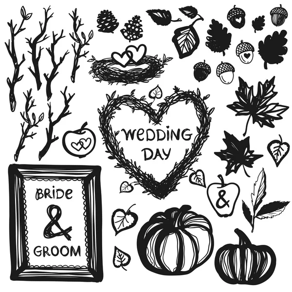 Bosque boda símbolos decorativos — Vector de stock