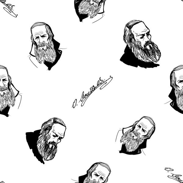 Croquis fyodor dostoevsky motif sans couture — Image vectorielle