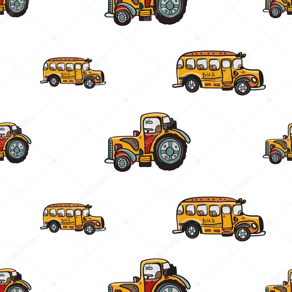 Cartoon tractor and bus pattern — Stock Vector © Sopelkin 110011718