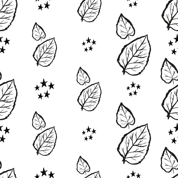 Ручной рисунок листьев и звезды — стоковый вектор
