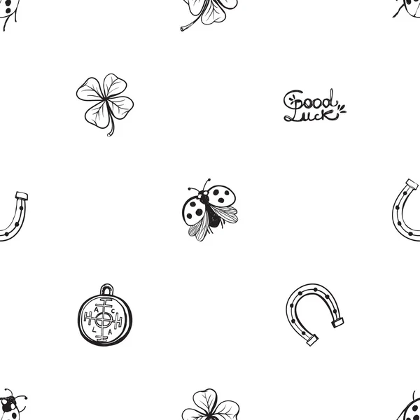 Hand tekening symbolen van geluk patroon — Stockvector