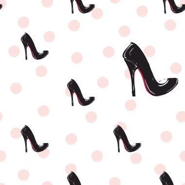 desen üzerinde topuklu siyah ayakkabı