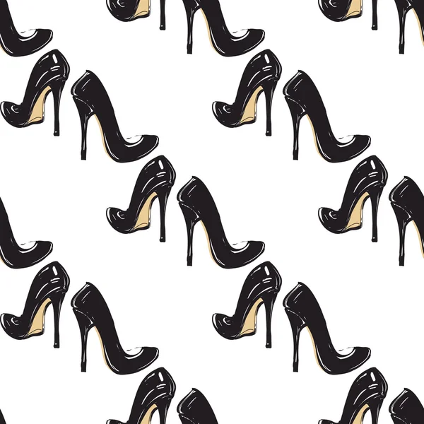 Patrón de zapatos negros en tacones — Vector de stock