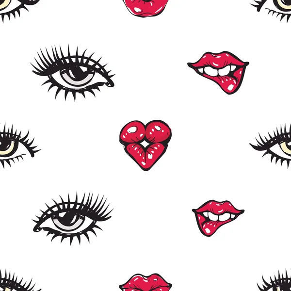 Women's röda läppar och ögon mönster — Stock vektor