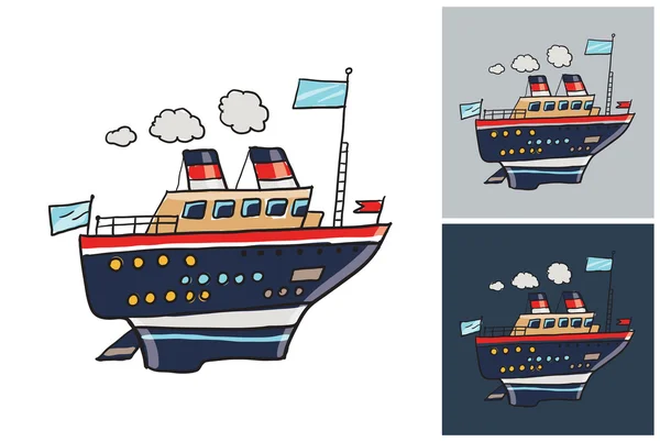 Nákres výletní lodi v dětských stylech — Stockový vektor