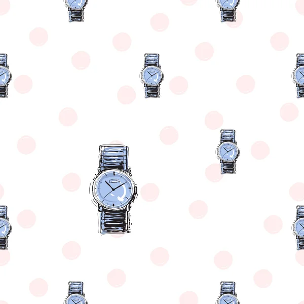 Wrist watch and dots pattern — 图库矢量图片