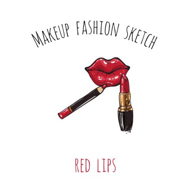 Makyaj moda skeç: kırmızı dudaklar