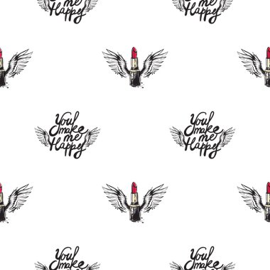 lipstick with wings and quote pattern clipart
