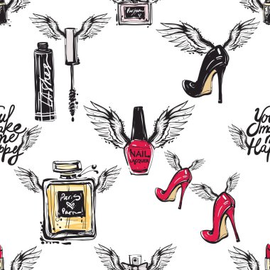 Hand drawn graphic flying red heels clipart