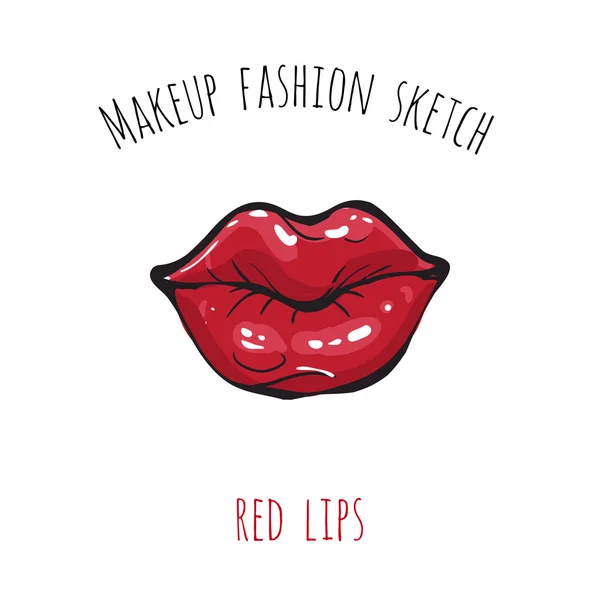 Make-up mode schets: rode lippen — Stockvector