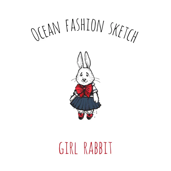 Mão desenhado desenho animado menina coelho — Vetor de Stock