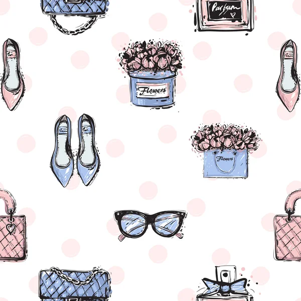 Fashionable feminine accessorises pattern — Stock Vector