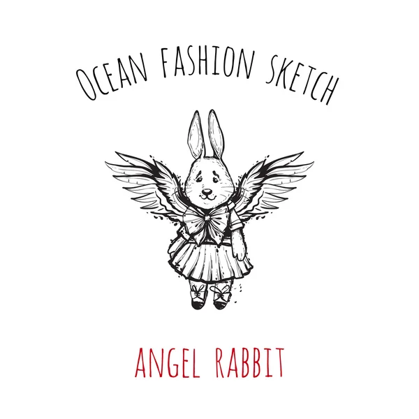 Esboço de moda do oceano: coelho anjo — Vetor de Stock