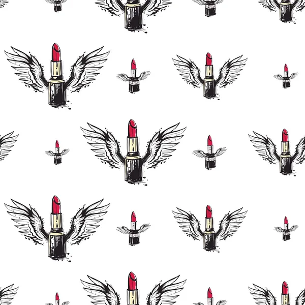 Vliegende lippenstift met engel vleugels patroon — Stockvector