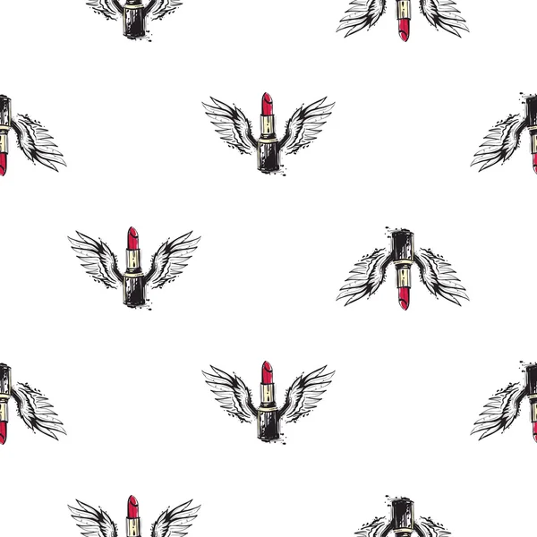 Vliegende lippenstift met engel vleugels patroon — Stockvector