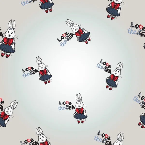 Dibujado a mano conejo gráfico patrón marinero — Vector de stock