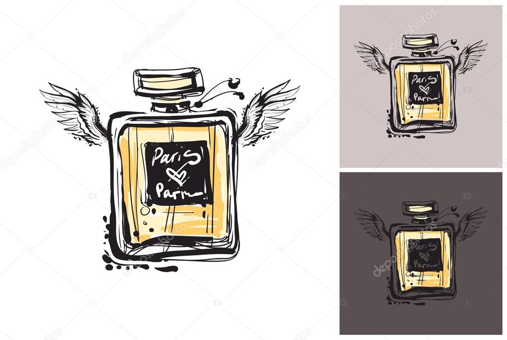 hand drawn perfume with angel wings