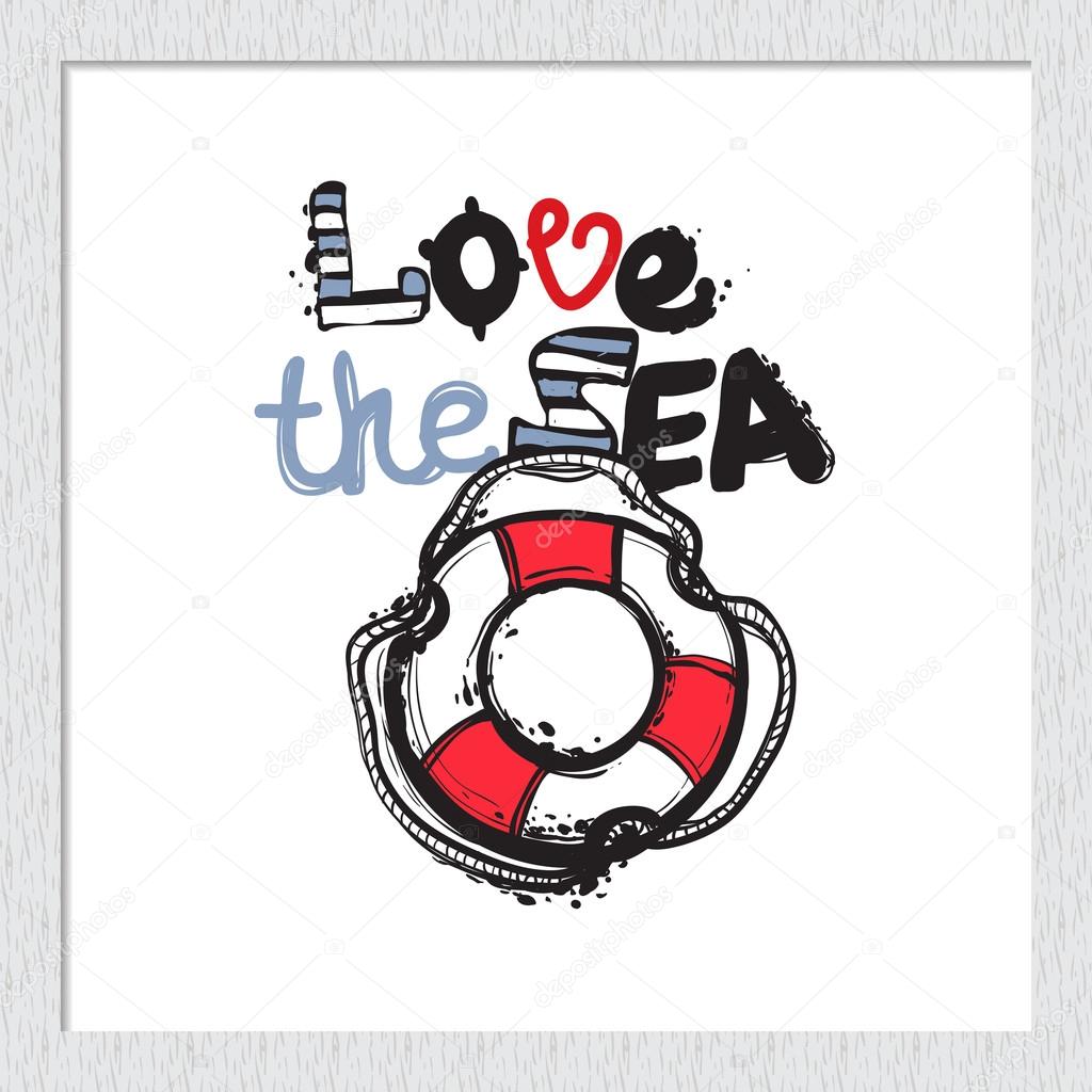 Hand drawn graphic love sea lifebuoy