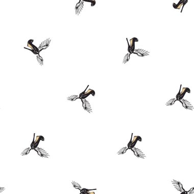 melek kanatları desenli uçan siyah topuklu