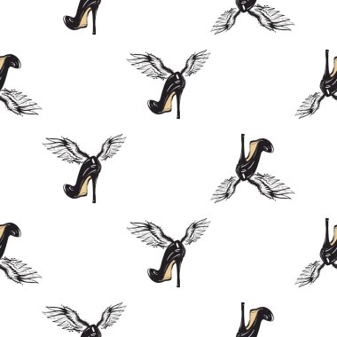 kanat deseni ile yüksek topuklu ayakkabı