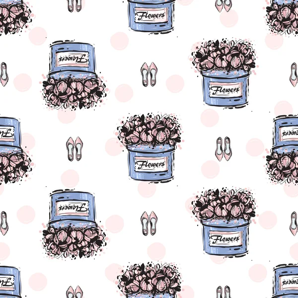 Pots de fleurs mignons avec motif de fleurs — Image vectorielle