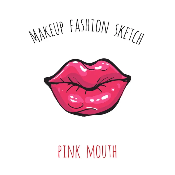 Desenho de moda de maquiagem: boca rosa — Vetor de Stock
