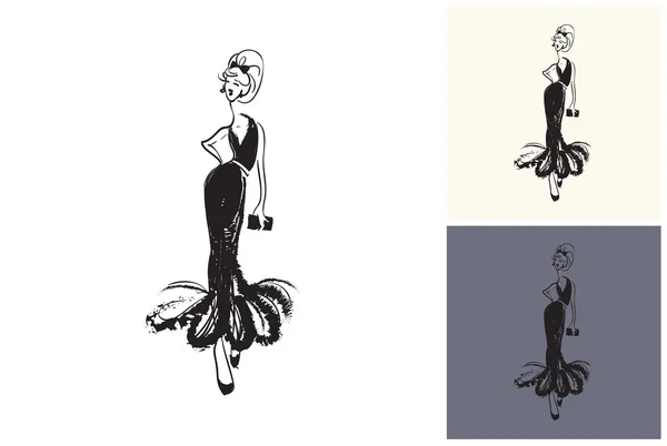Ręcznie rysowane graficzny czarna sukienka — Wektor stockowy
