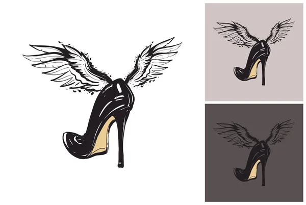 Чорний каблук з ангельськими крилами — стоковий вектор