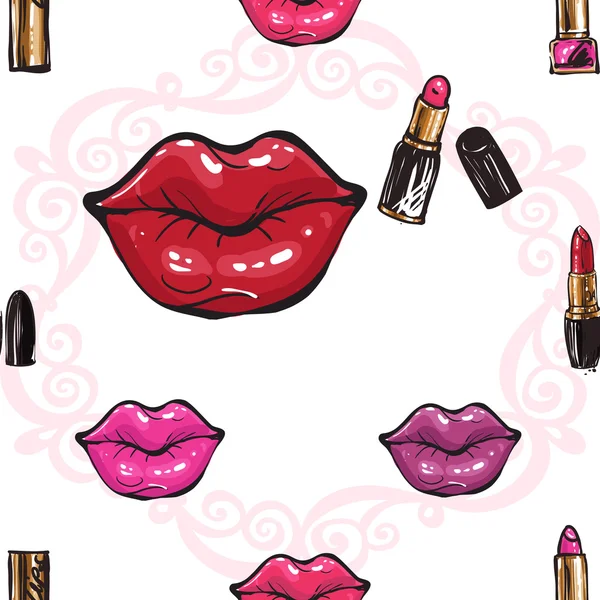 Patrón de lápiz labial colorido de moda — Vector de stock