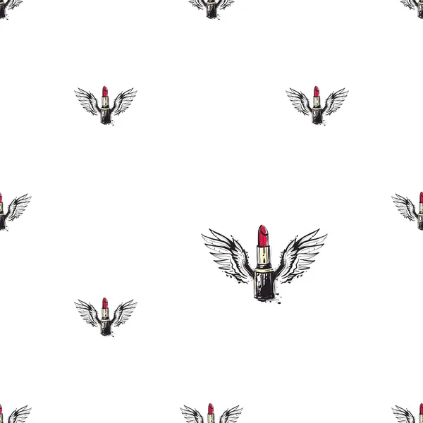 Lápiz labial volador con patrón de alas de ángel — Archivo Imágenes Vectoriales